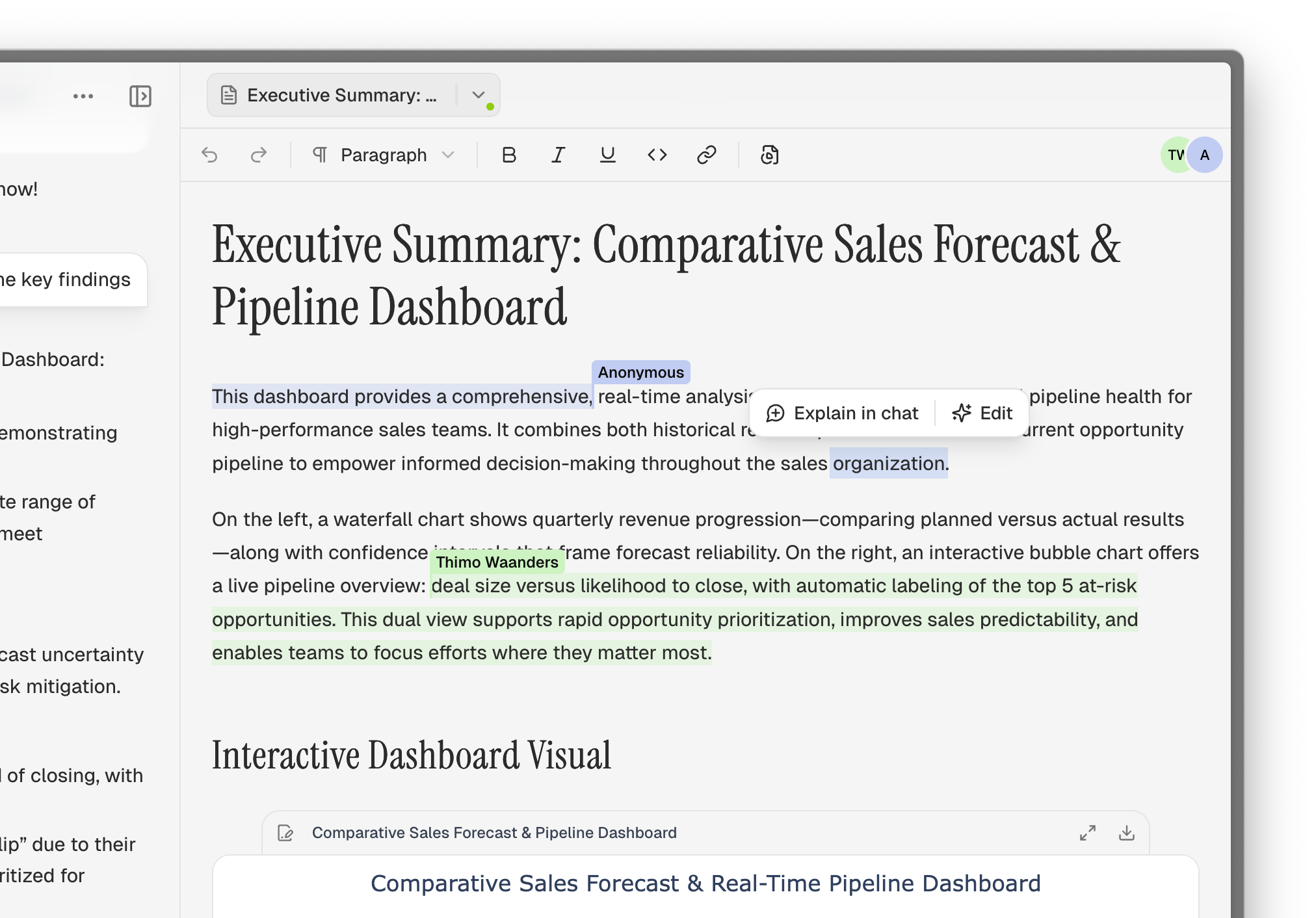 Team collaboration in reports